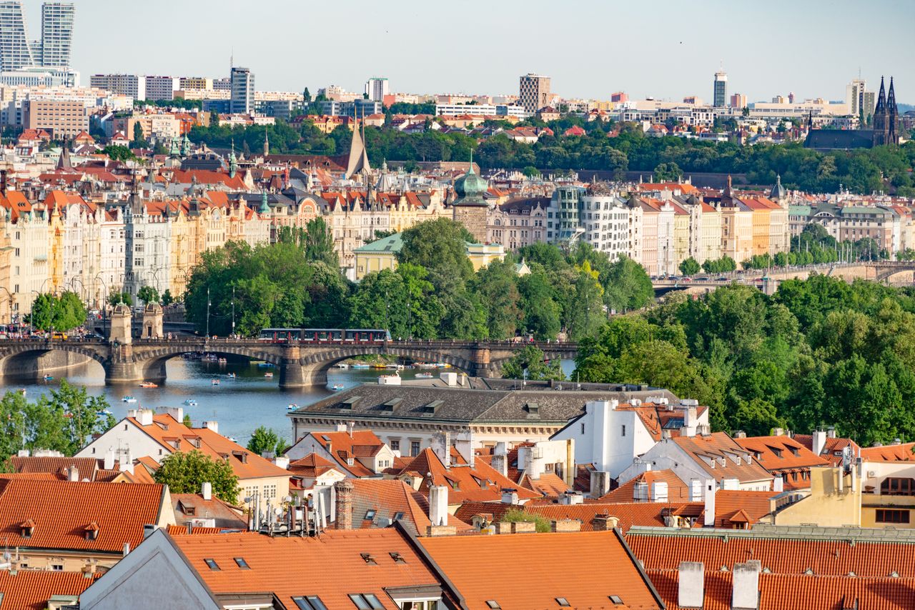 Prague panoramic rooftops view