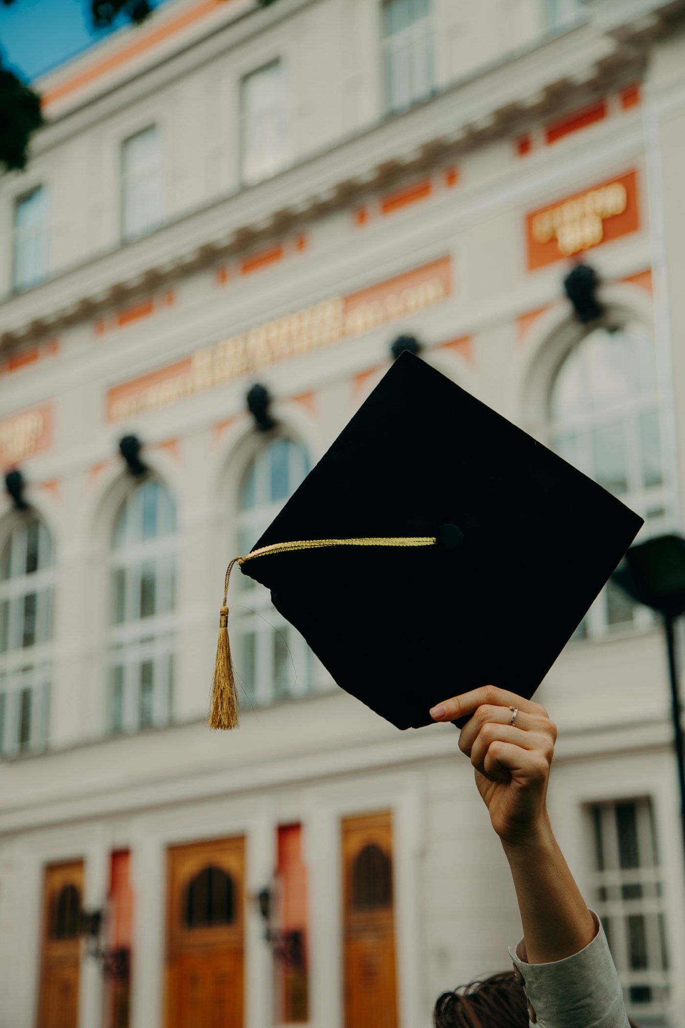 Graduation celebration with cap toss